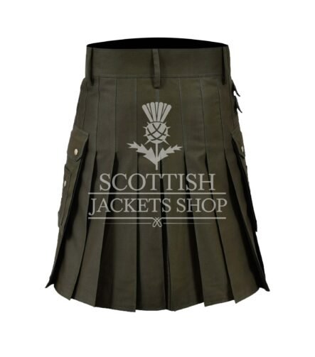 Olive Green Cotton Utility Kilt