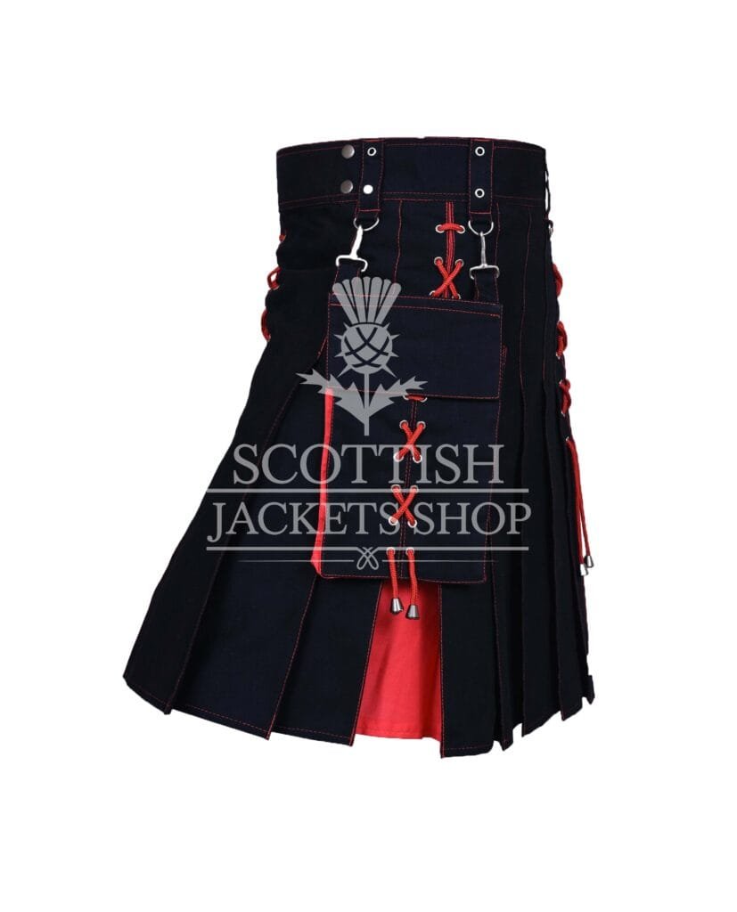 Red and Black Cotton Hybrid Utility kilt