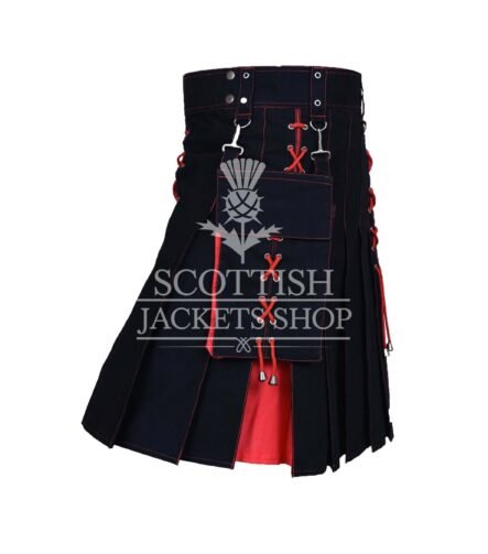 Red and Black Cotton Hybrid Utility kilt