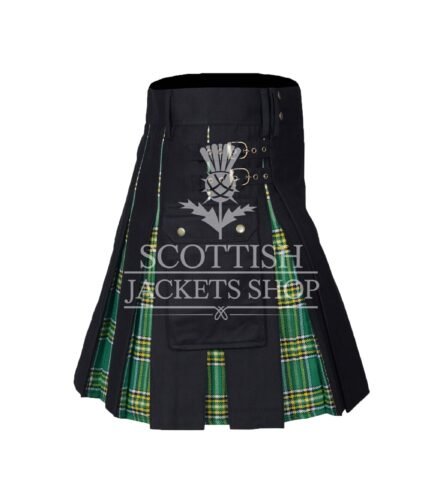 Irish Tartan Black Cotton Hybrid Utility Kilt