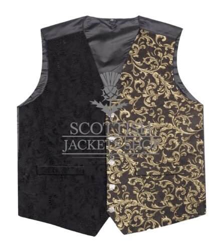 Gold and Black Brocade Two Tone Hybrid Waistcoat