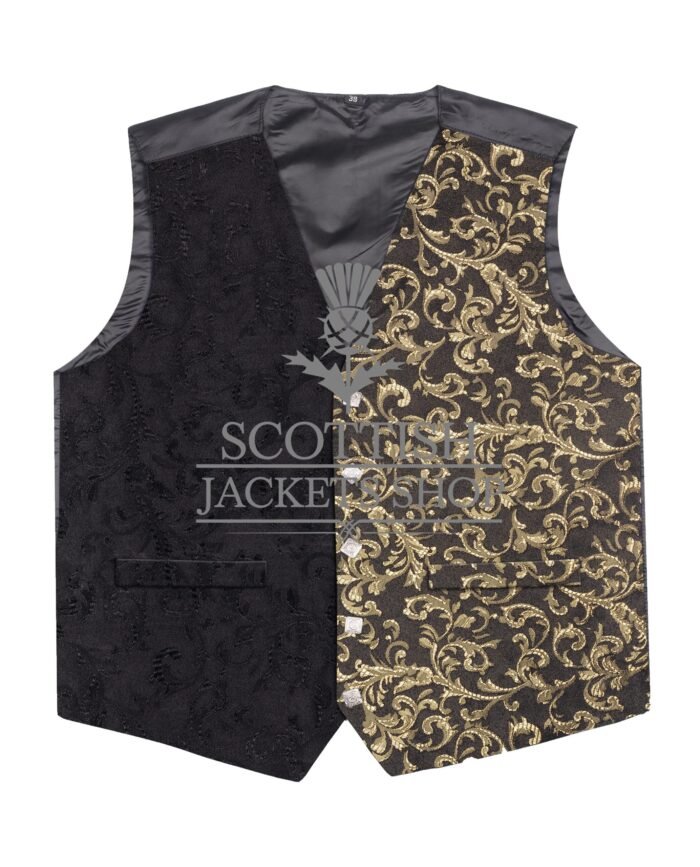 Gold and Black Brocade Two Tone Hybrid Waistcoat