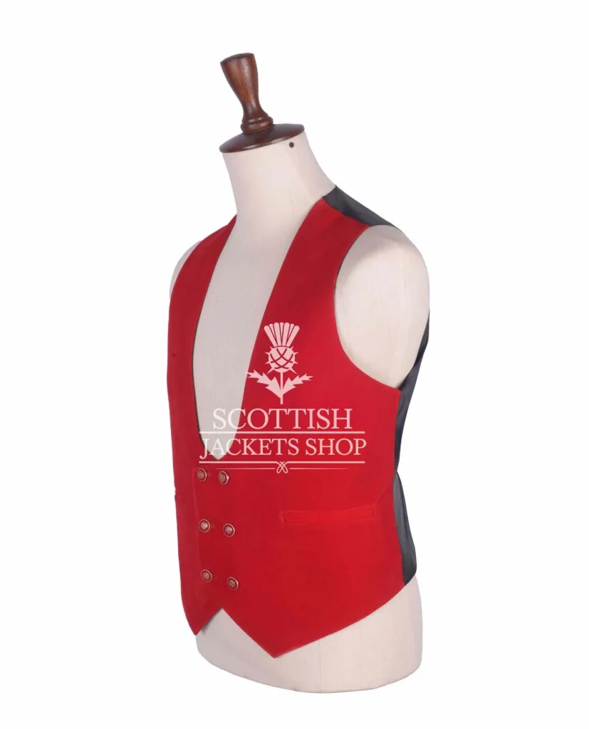 Red Velvet Double Breasted Kilt Waistcoat