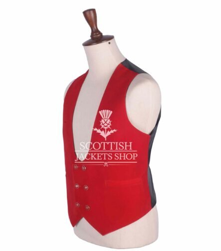 Red Velvet Double Breasted Kilt Waistcoat