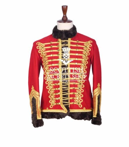 Red Wool Gold Braided Military Piper Drummer Jacket