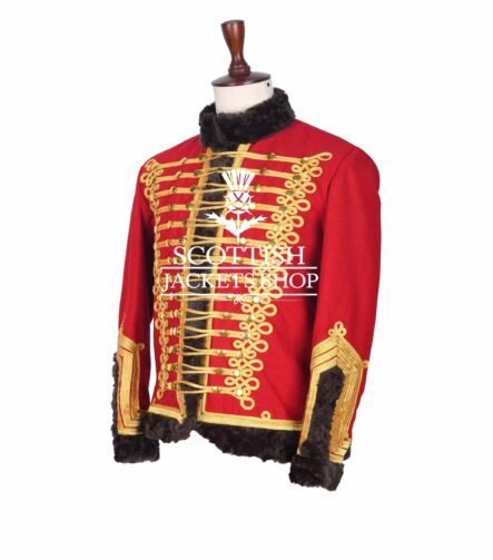 Red Wool Gold Braided Military Piper Drummer Jacket