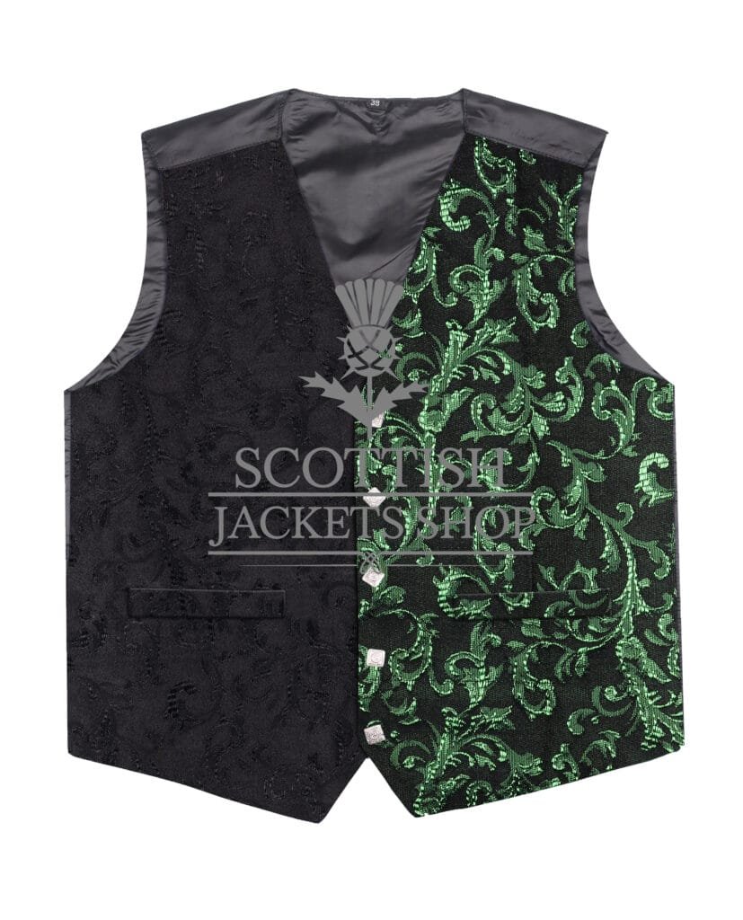 Green and Black Brocade Two Tone Hybrid Waistcoat