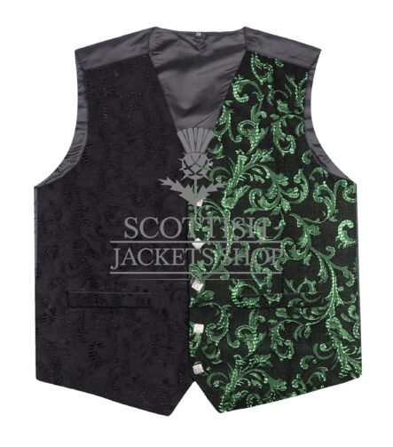 Green and Black Brocade Two Tone Hybrid Waistcoat