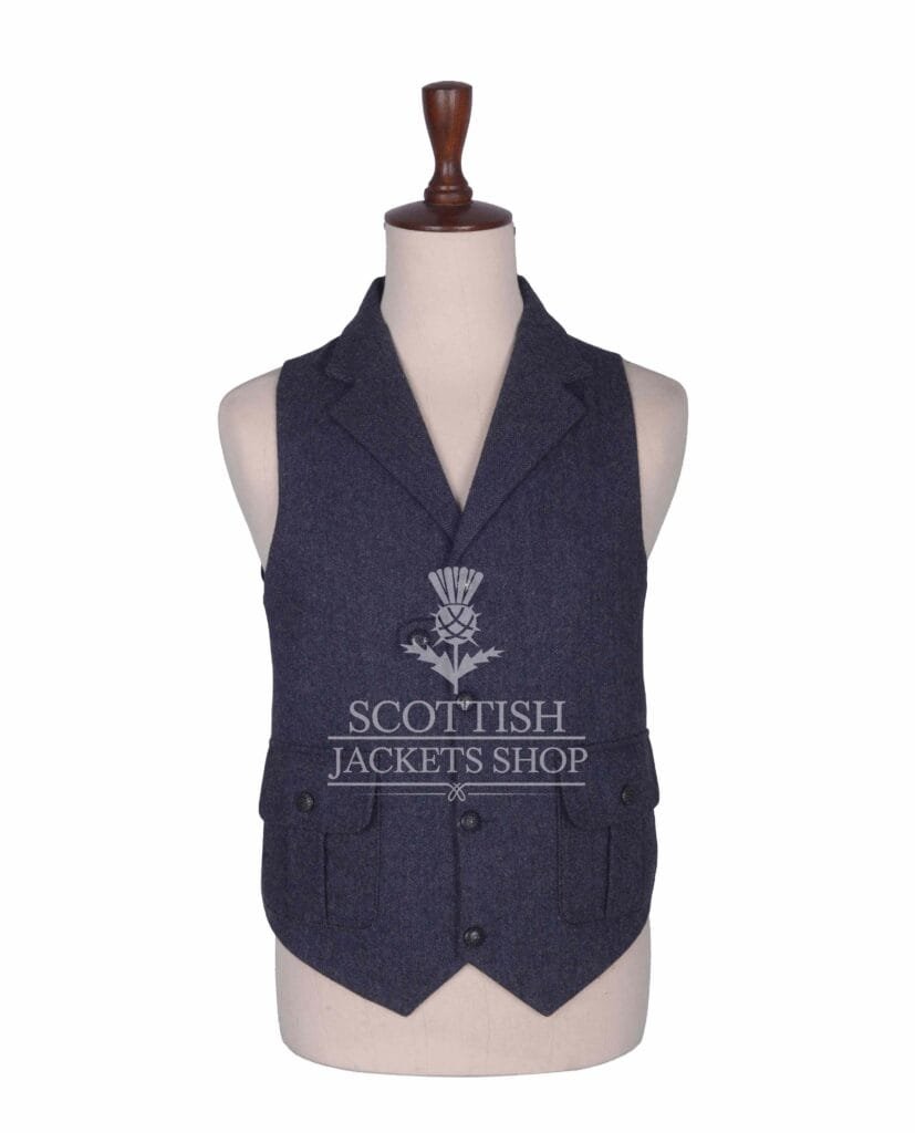 Charcoal Gray Tweed Waistcoat for Men