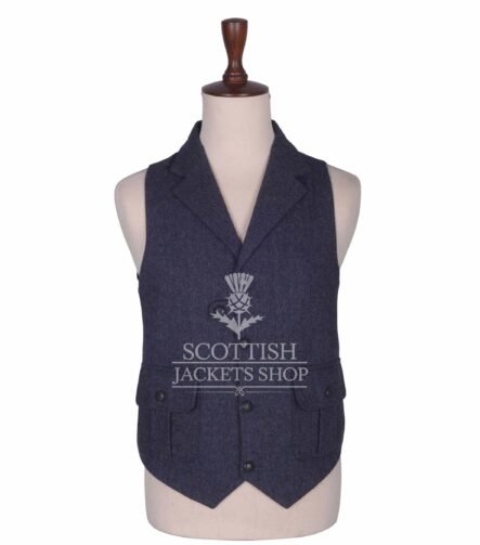 Charcoal Gray Tweed Waistcoat for Men