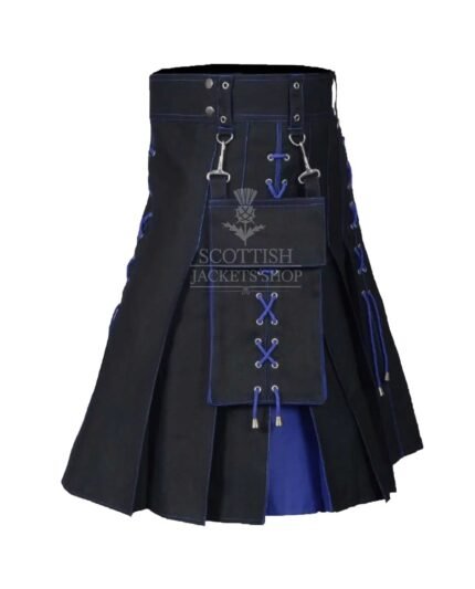 Blue and Black Cotton Hybrid Utility kilt