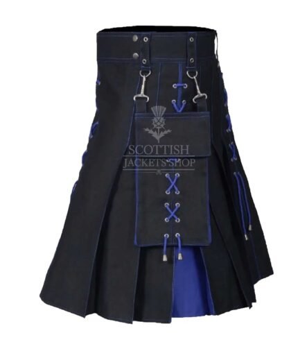 Blue and Black Cotton Hybrid Utility kilt