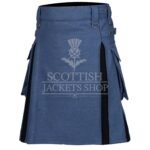Lovat Blue Wool and Black Wool Hybrid Kilt