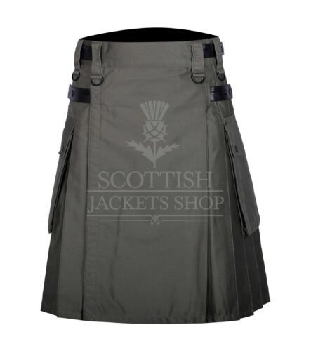 Olive Green Cotton Utility Kilt