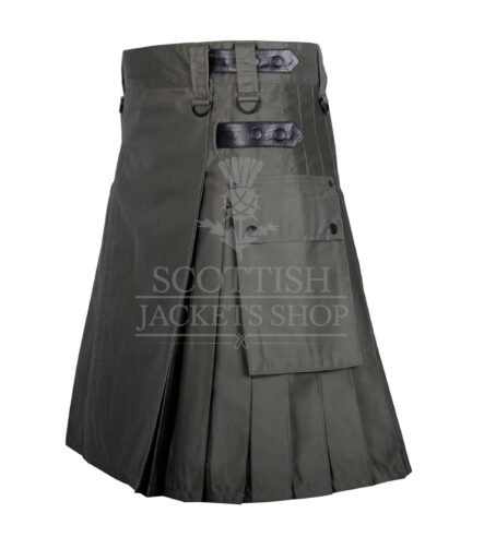 Olive Green Cotton Utility Kilt