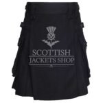 Solid Black Tartan Utility Kilt