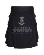 Solid Black Tartan Utility Kilt