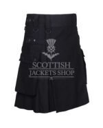 Solid Black Tartan Utility Kilt