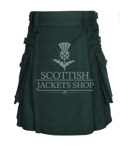 Solid Green Tartan Utility Kilt