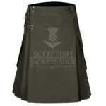 Olive Green Cotton Utility Kilt