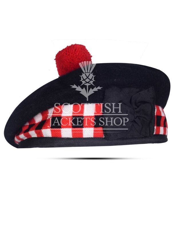 Black Wool Red White Black Diced Balmoral Cap