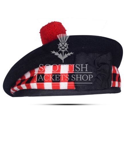 Black Wool Red White Black Diced Balmoral Cap