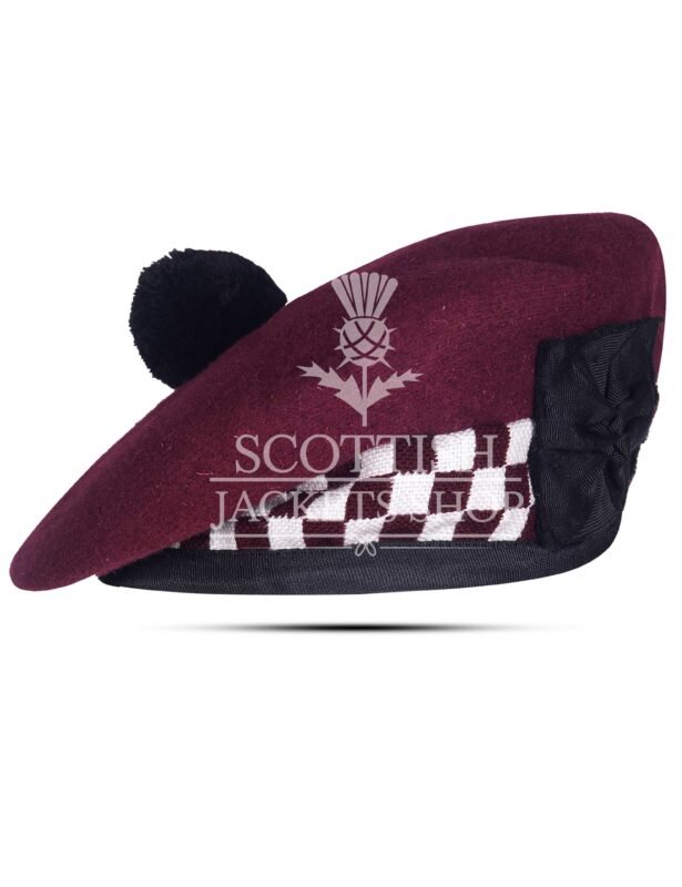 Maroon Wool Maron White Diced Balmoral Diced Cap