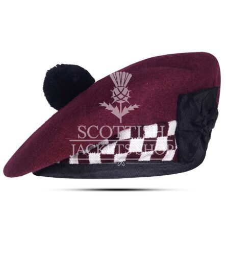 Maroon Wool Maron White Diced Balmoral Diced Cap