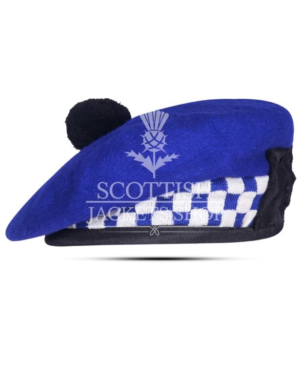 Royal Blue Wool Royal Blue White Diced Balmoral Cap