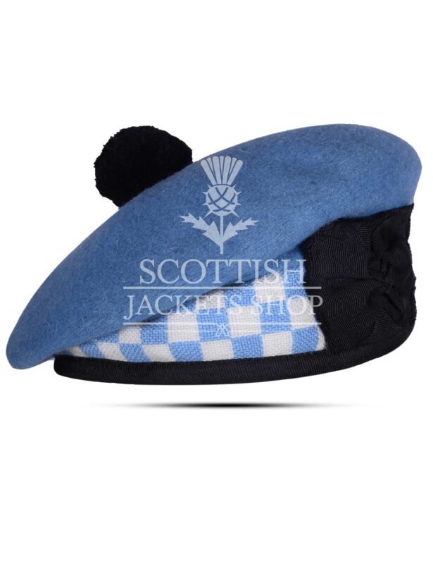 Sky Blue Wool Sky Blue White Diced Balmoral Cap