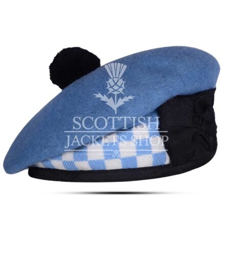 Sky Blue Wool Sky Blue White Diced Balmoral Cap