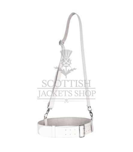 White With Silver Accessories Sam Browne Kilt Belt