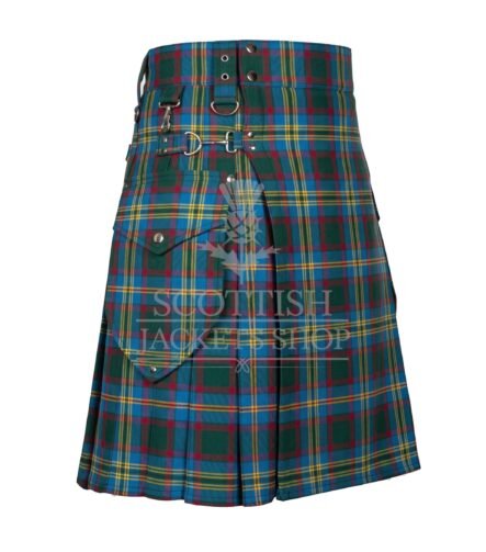 Tartan utility kilt cargo pockets kilt for men Side view with adjustable straps