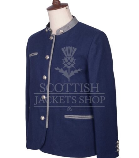 Men's Scottish Navy Blue and Grey German Jacket Traditional Highland Military Style Formal Wear