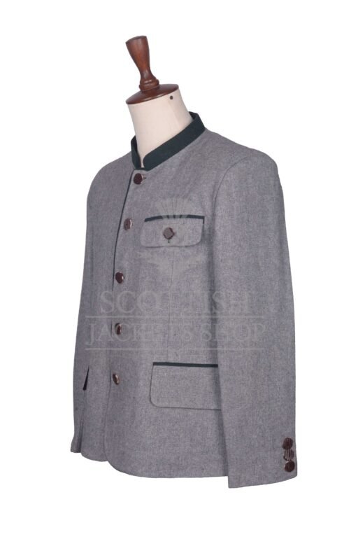 Men's Scottish Grey and Green Wool German Jacket Traditional Highland Military Style