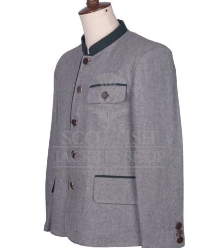 Men's Scottish Grey and Green Wool German Jacket Traditional Highland Military Style