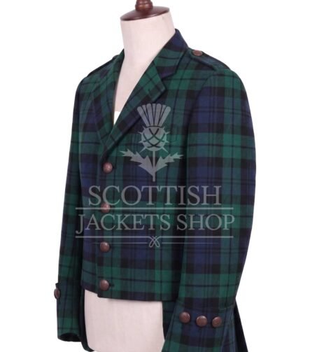 Black Watch Tartan Balmoral Doublet Jacket Traditional Scottish Highland Wear