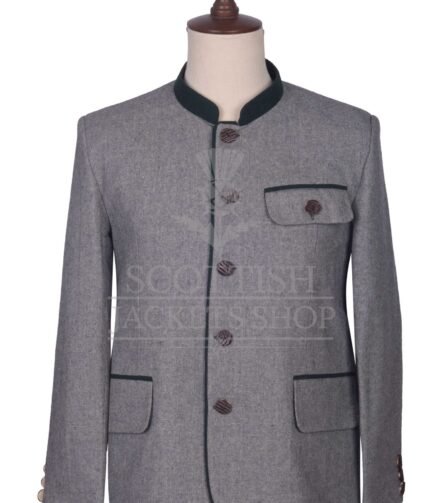 Men's Scottish Grey and Green Wool German Jacket Traditional Highland Military Style