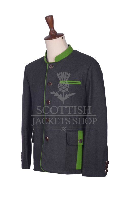 Men's Scottish Black and Green Wool German Jacket Traditional Highland Military Style