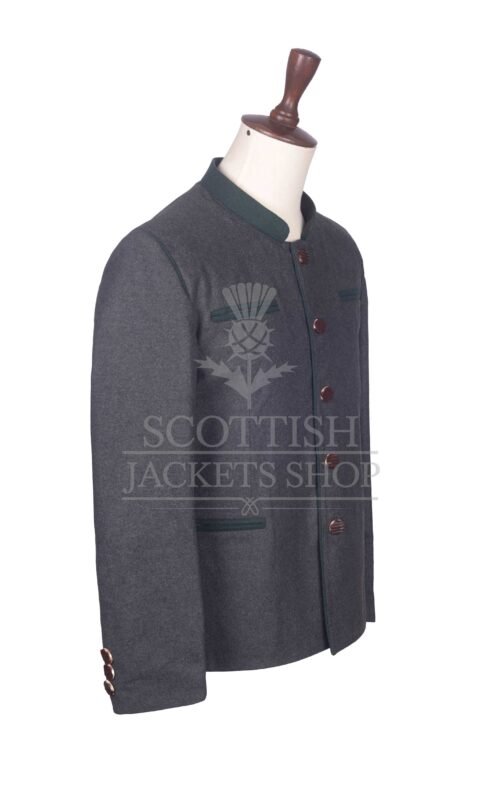 Men's Scottish Charcoal Grey and Navy Wool German Jacket Traditional Highland Military Style