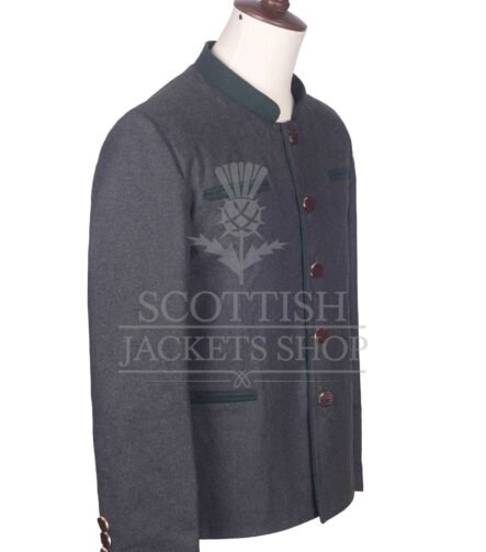 Men's Scottish Charcoal Grey and Navy Wool German Jacket Traditional Highland Military Style