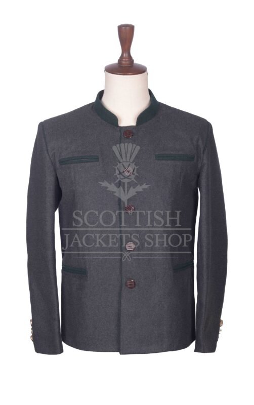 Men's Scottish Charcoal Grey and Navy Wool German Jacket Traditional Highland Military Style