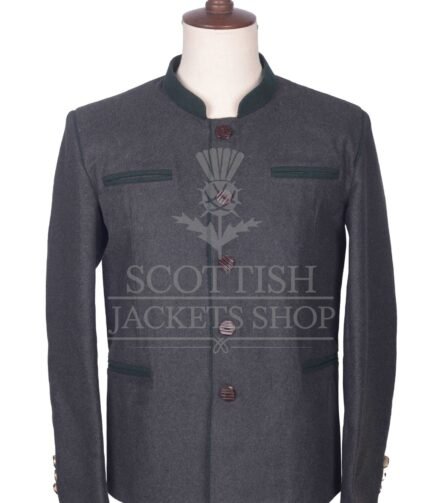Men's Scottish Charcoal Grey and Navy Wool German Jacket Traditional Highland Military Style