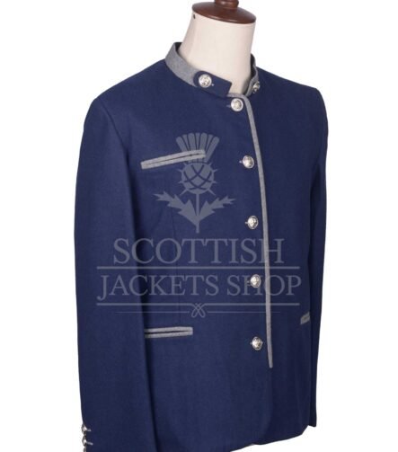 Men's Scottish Navy Blue and Grey German Jacket Traditional Highland Military Style Formal Wear