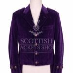 Purple velvet Kenmore doublet with notched lapels and antique buttons - front view