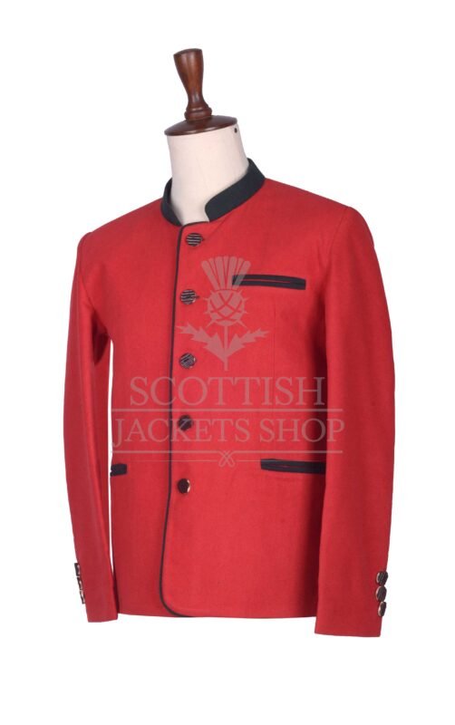 Men's Scottish Red and Black Wool German Jacket Traditional Highland Military Style