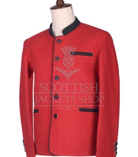 Men's Scottish Red and Black Wool German Jacket Traditional Highland Military Style