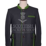 Men's Scottish Black and Green Wool German Jacket Traditional Highland Military Style