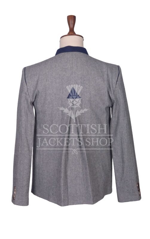 Men's Scottish Grey and Navy Wool German Jacket Traditional Highland Military Style