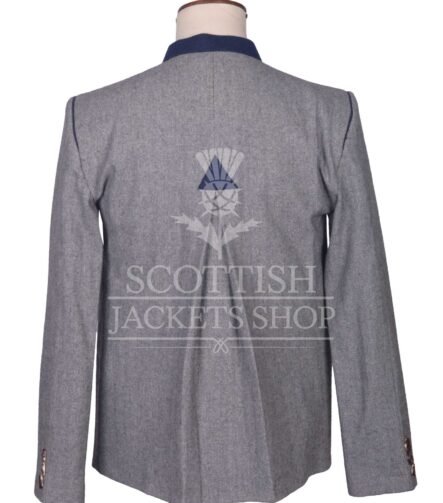 Men's Scottish Grey and Navy Wool German Jacket Traditional Highland Military Style